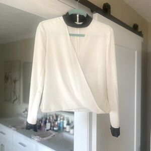 INTERMIX White Blouse with Black Leather Details